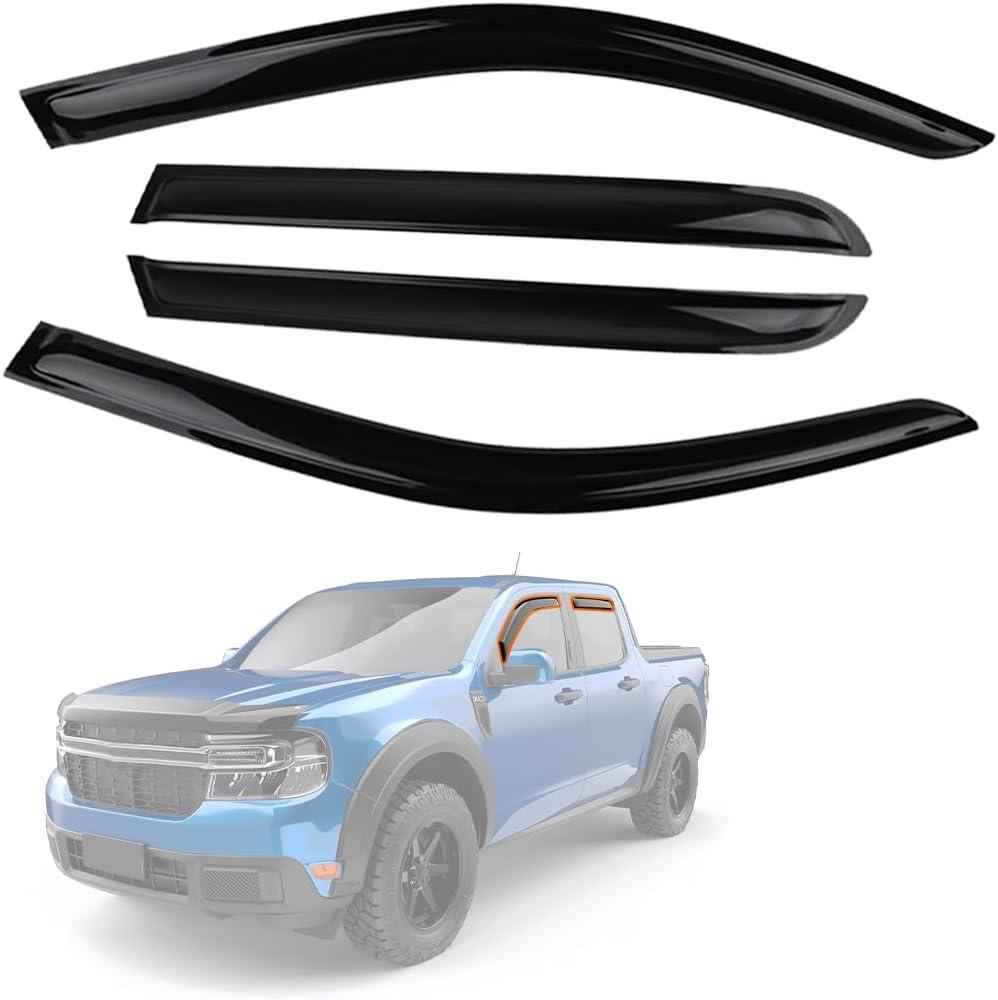 Tape-On Window Visors Rain Guards FIT 20222023 Ford Maverick  4PCS Vent Deflectors, Acrylic, Smoke Finish, Easy 3M Installation