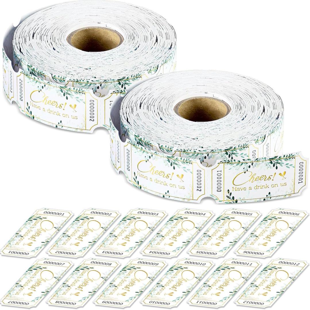 TaoBary 2 Rolls 1000 Pcs Free Drink Beverage Ticket Roll Raffle Party Tickets for Events Wedding and Parties(Greenery)