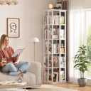 Aheaplus Rotating Bookshelf, Corner Bookcase, 360 Display Wood Spinning Bookshelves, Floor Standing Bookcases Narrow Shelf, 5 Tiers, White