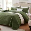 LEAONME Quilt Set King Size 3 Pieces, Lightweight Olive Green Bedspread-98''x106'', Soft Microfiber Summer Quilt/Coverlet,Luxurious Warm Bedding Sets for All Seasons (Includes 1 Quilt, 2 Shams)