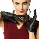 Traditional Womens Winter Texting Touchscreen Driving Lambskin Leather Gloves Wool Blend Lining (7)