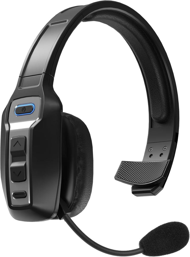 Bluetooth Headset for Truck Drivers, Single Ear Wireless Headphones with Mic Noise Cancelling, Mute Button, Hands-Free, 60H Playtime for Call Center, Office, Cell Phone, Black