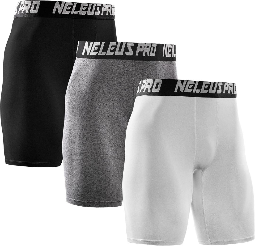 NELEUS Men's 3 Pack Performance Compression Shorts (Large, 6028# 3 Pack: Black, Grey, White)