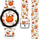 20mm Holiday Christmas Halloween Thanksgiving Watch Band Compatible with Samsung Galaxy Watch 7/6/5/4 40mm 44mm/Watch 6 Classic 43mm 47mm/Watch 5 Pro 45mm/Watch 4 Classic/Active 2 Smartwatch Replacement Strap (Autumn Color White)