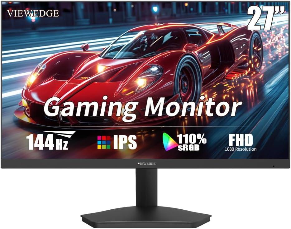 Viewedge Gaming Monitor 27 Inch FHD 144hz, 1ms IPS 1080p Computer Monitor with 110% sRGB, Bluelight Filter, HDMI & VGA Port, Support Freesync and Wall Mount