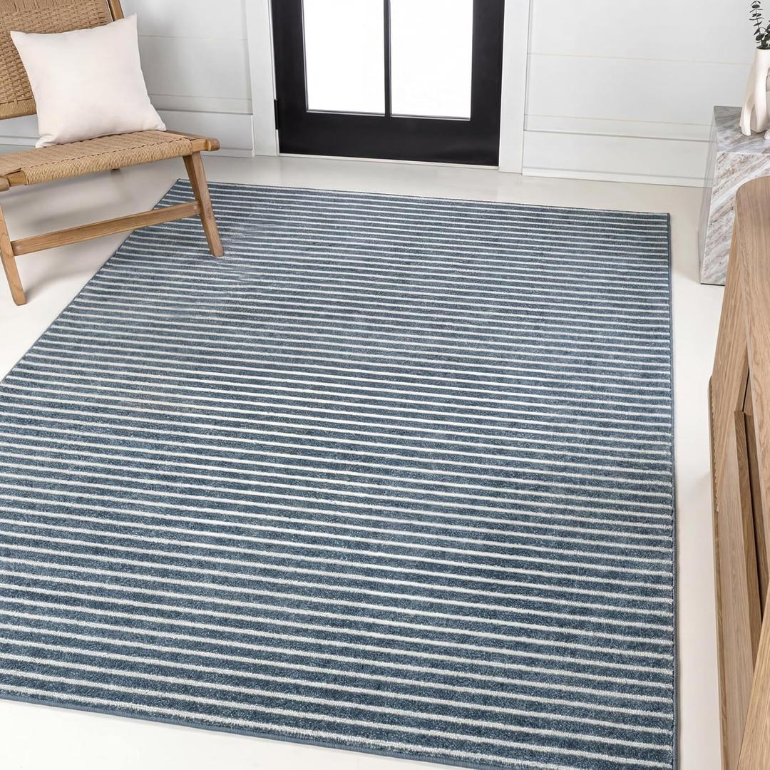 JONATHAN Y Aarhus High-Low Striped Indoor/Outdoor Area Rug 4x6, Navy/Ivory, Minimalist Geometric, Classic, Farmhouse, Cottage, Minimalist, Bedroom, Kitchen, Living Room, Non Shedding (SCN102A-4), 3'11" x 6'