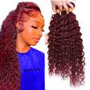 #99J Wine Red Bundles Human Hair Water Wave Bundles 16 18 20 Inch Burgundy Unprocessed Brazilian Virgin Hair 3 Bundle 50 Gram Per Bundle Deals Quick Weave Hair Extensions