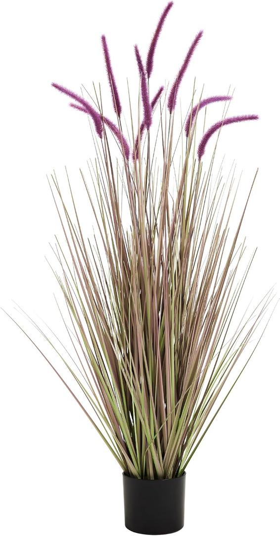 KOL Artificial 4ft Purple Horsetail Reed Grass, 47.2in Artificial Indoor Outdoor Fake Grass Plant, Home Office Wedding Decorative Artificial Plants in Pot Faux Greenery, Housewarming Gift Grass