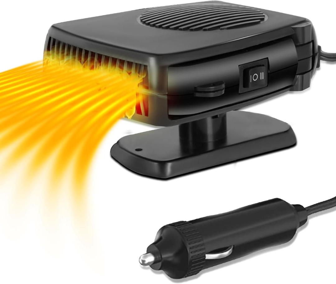 Car Heater, 12V 200W Portable Car Demister Windshield Defogger and Defroster Fast Heating&Cooling Fans with Cigarette Lighter Plug/Ergonomic Handheld/360 Rotary Base for Cars, SUV, Jeeps, Trucks, MPV