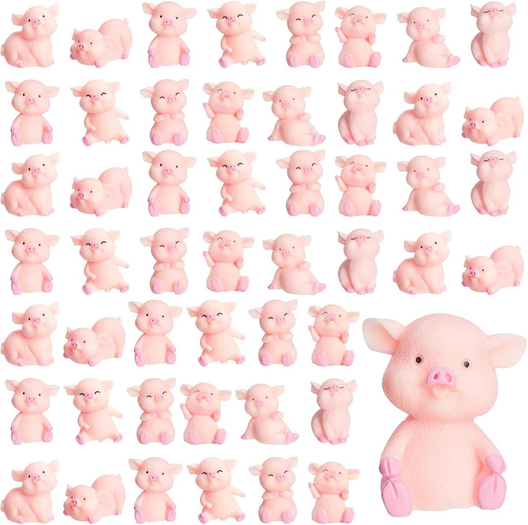 Lenwen 50 Pcs Cute Pink Pig Toy Figures Resin Miniature Pig Figurines Miniature Pig Cake Toppers for Cake Decoration, Home Decor, Mini Garden Decoration, Table Centerpieces, DIY Crafts