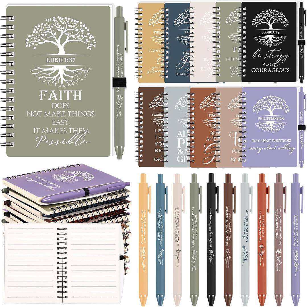 Kosiz 20 Pcs Fathers Day Church Gift Bulk for Men, Motivational Christian Prayer Journal Bible Verse A6 Spiral Notebook with Ballpoint Religious Gift for Pastor Coworkers Teachers (Neutral Color)