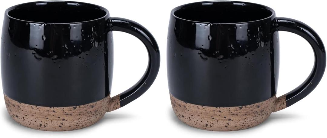 Elanze Designs Speckled Raw Bottom 17 ounce Ceramic Mugs Pack of 2, Black