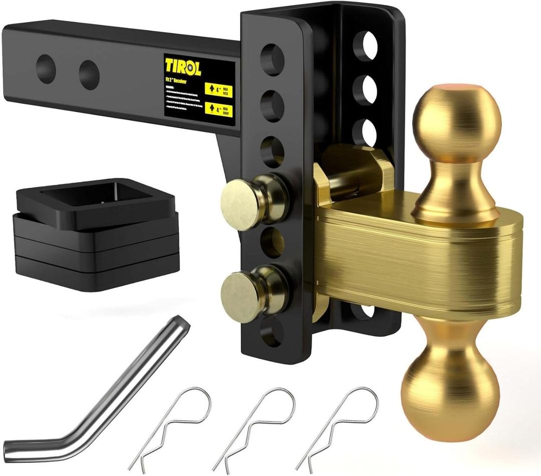 TIROL Adjustable Trailer Hitch - Fits 2" Receiver, 4 Inch Drop/Rise Hitch, 2" & 2-5/16" Ball Hitches, Dual Balls 25000 LBS Capacity - Tow Hitch for Heavy Duty Truck