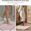 Chenille Bathroom Rug Non Slip Washable, Absorbent Bath Mat with Quick Dry Surface and Durable Hot Melt Adhesive Backing for Floor, Tub, Shower, Sink, Small (16" x 24"), Pink and White Pinstripe