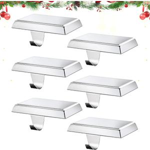 Christmas Stocking Holders for Mantle, Weighted Stocking Hangers, Christmas Stocking Hooks for Tables Window Fireplace Mantle Decoration(Silver,6PCS)