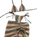 Verdusa Women's 3 Piece Halter Bikini Set Boho Geo High Cut Swimsuits with Beach Cover Up Skirt (M)