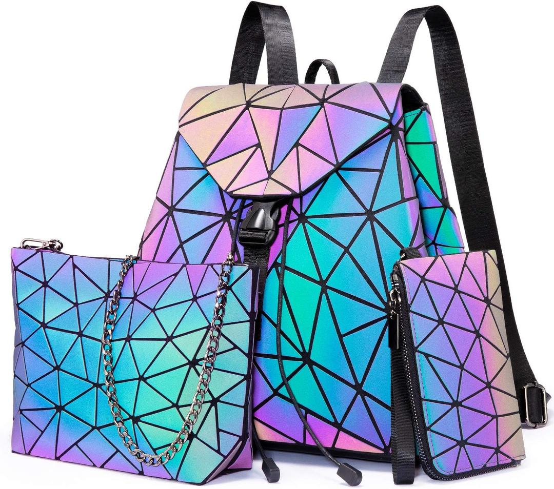 LOVEVOOK Geometric Luminous Purses and Handbags for Women Holographic Reflective Crossbody Bag Wallet