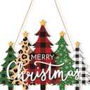 Wooden Christmas Tree Door Wreath for Front Door Sign Wall Signs, Merry Christmas Sign Black White Buffalo Plaid Welcome Hanging for Home Wall Decor Xmas Party Outdoor Indoor Supply (Large, Red)