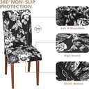 Stretch Dining Chair Covers Set of 6,Floral Print Chair Covers,Soft Removable Washable,Pet Friendly Furniture Protector,Universal Chair Slipcovers for Home, Kitchen,Ceremony Dining Room Seat (Black Base White Rose)