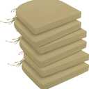 downluxe Outdoor Chair Cushions Set of 6 for Patio Furniture, Water-Resistant Patio Chair Cushions with Ties, High Density Foam Outdoor Seat Cushion, 17" X 16" X 2", Khaki