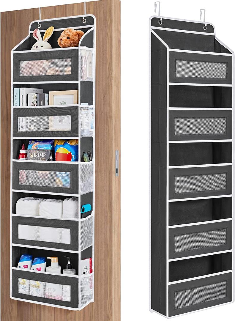 JARLINK Over the Door Organizer Storage, 5 shelf Hanging Organizer with 5 Large Capacity Pockets, Anti Tilt 44 lb Load Behind Door Storage for Bedroom, Bathroom, Pantry, Nursery, (Black) (1 Pack)