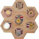 Premium Honeycomb Medal Display Stand Set of 7 - Hexagonal Rubber Wood Holders for Basketball, Running, Swimming Awards & More - Stitch-Free Punch Design for Easy Display (brown)