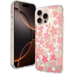 OOK Magnetic for iPhone 16 Pro Case Pink Primrose Floral Design [Compatible with MagSafe] [10FT MIL-Grade Drop Protection] Clear Bumper with Accents for iPhone 16 Pro Phone Case (6.3")