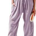 TARSE Womens Linen Wide Leg Pants Casual Loose Drawstring Summer Beach Travel Vacation Palazzo Harem Pants with Pockets (Medium, Light Purple Pink)
