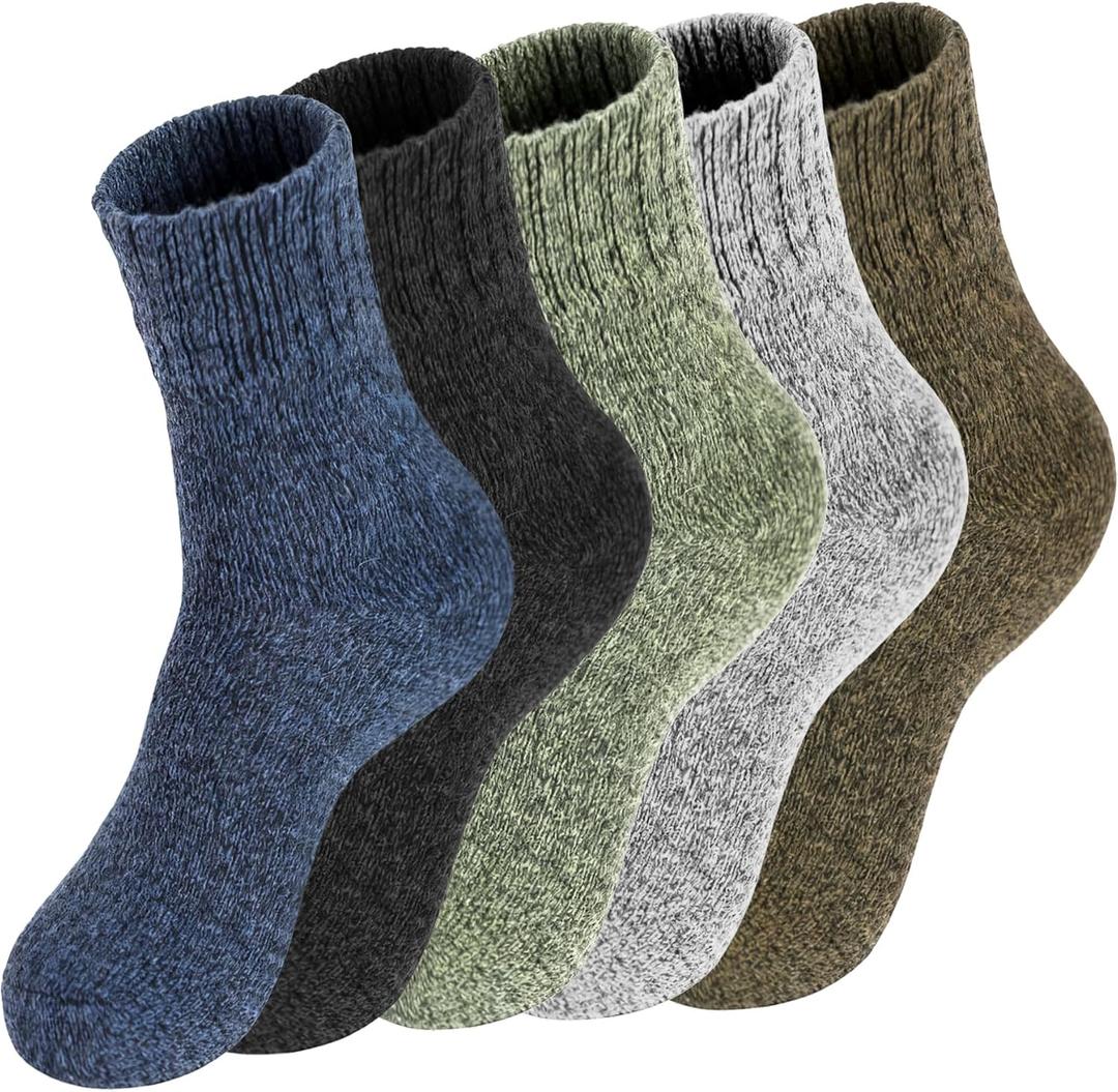 Warm Winter Socks for Men And Women, 5 Pairs Soft Wool Women Crew Sock for Hiking Walking, Thick Thermal Boot Socks (Size 9-12)