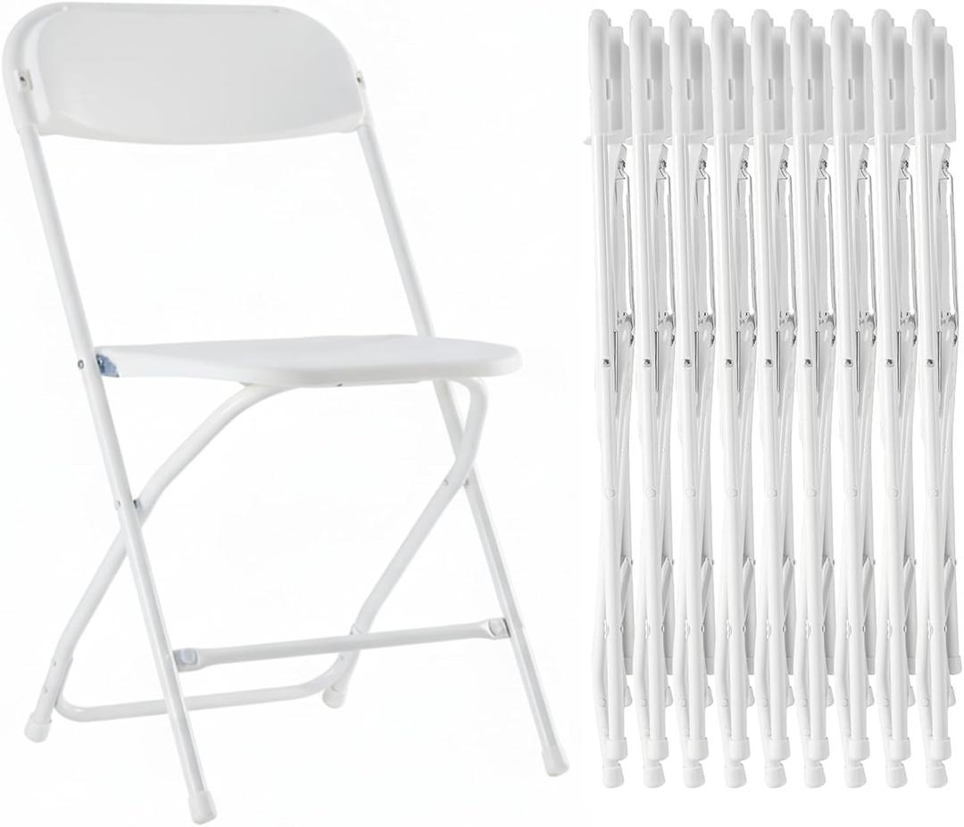 HealSmart 10-Pack Plastic Folding Chair, Portable Chair with Metal Frame, 330lb Capacity, Foldable and Stackable Chairs for Wedding, Party, Picnic, Office, Indoor/Outdoor Dining, White