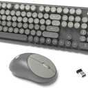 Wireless Keyboards Mouse Combos, Colorful Cute Typewriter Full-Size Retro Creamy Keyboard, 2.4GHz Sleep Mode Office Quiet Wireless Keyboard and Mouse Set for Desktop Laptop PC Computer-Black (105 Keys Gray-Black)