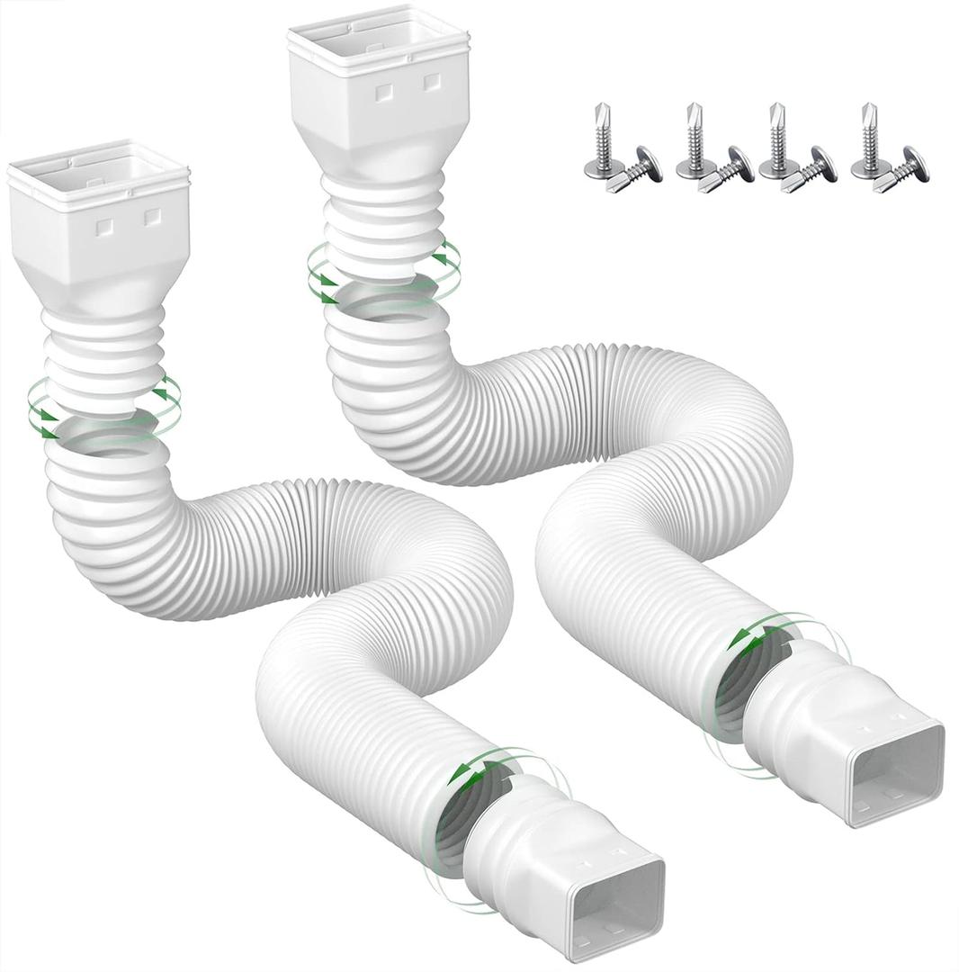 2 Pack Rain Gutter Downspout Extensions Flexible,Drain Downspout Extender Connector 21"-68",Screws for Included,White