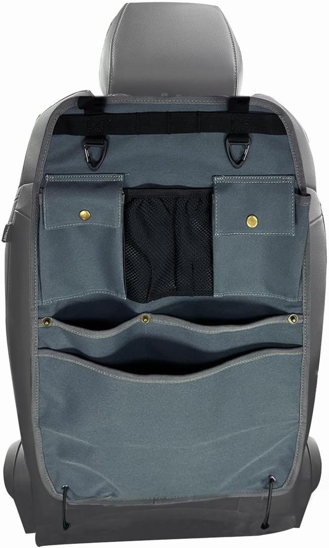 Car Seat Back Organizer with Multiple Pockets and Hooks (grey)