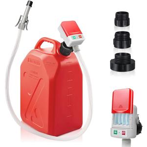 HiNADA Fuel Transfer Pump with Auto-Stop - Battery Power, Portable 3.2 GPM with 51'' Extra Long Hose, 3 Can Adapters & Leak Protection for Oil/Diesel/Gasoline Safe Transfer.