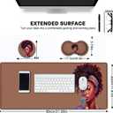 Desk Pad, Extended Large Mouse Pad with Stitched Edges (31.5X11.8In), Ergonomic Mouse Wrist Rest Support, Waterproof Computer Keyboard Mouse Mat, Cute African Black Girls XXL Brown Gaming Mouse Pad