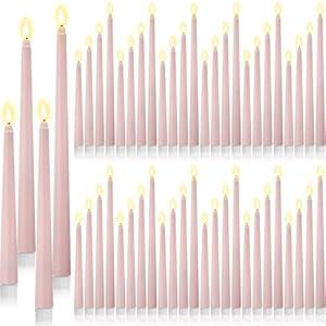 Rossesay 48 Pcs Flameless LED Taper Candles Battery Operated Candles 4 Sizes of 8.5'', 9.65'', 10.83'', 12.8'' Flameless Candlesticks Flickering for Halloween Christmas Church Wedding(Dusty Pink)