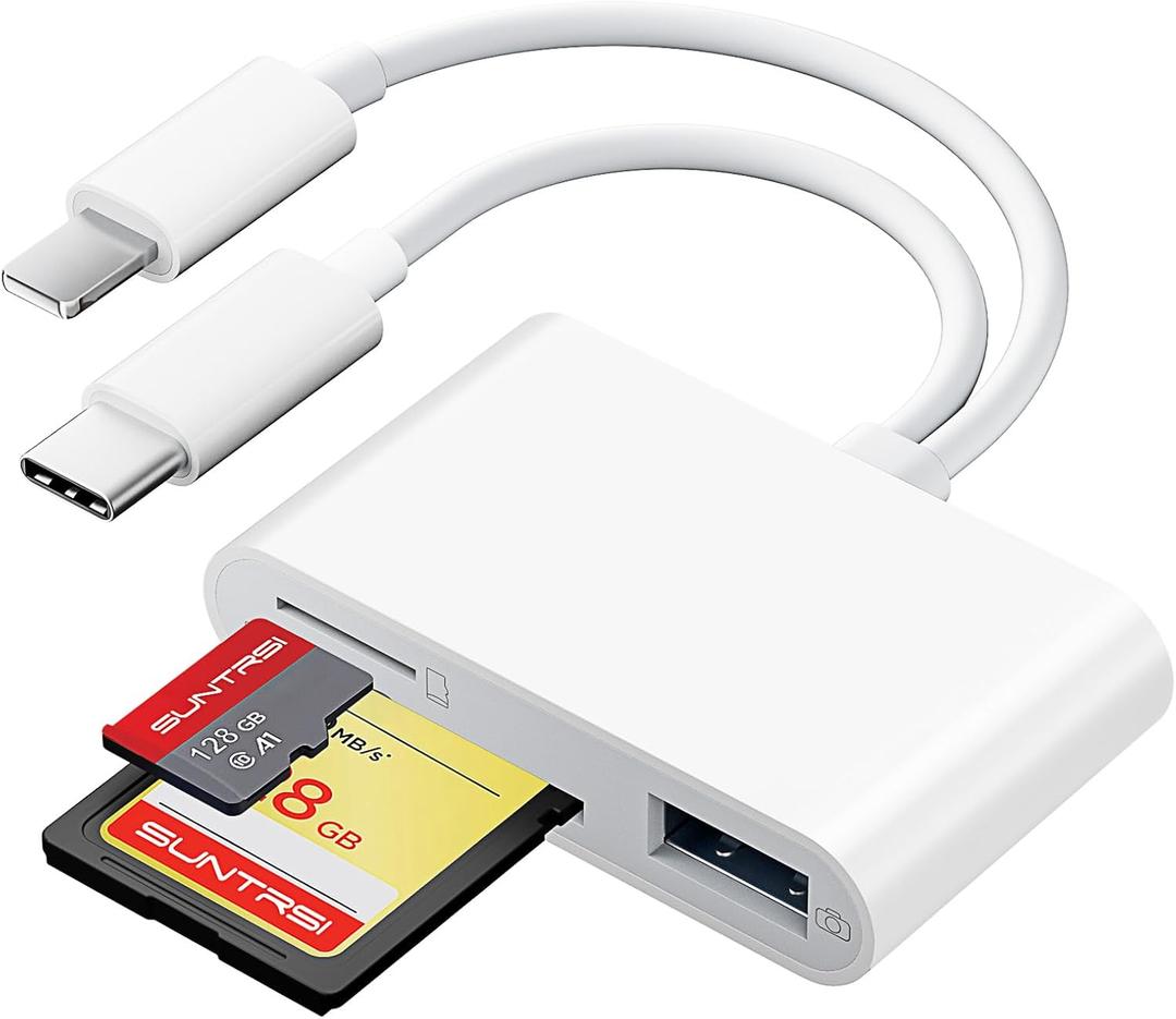 SD Card Reader for iPhone iPad Camera with USB C, Dual Card Slot USB 3.0 Memory Card Reader Supports SD/TF Card Trail Camera Viewer SD Card Adapter Portable Micro SD Card Reader No App Plug and Play