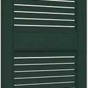 12"W x 25"H Lifetime Vinyl, Standard Cathedral Top Center Mullion, Open Louver Shutters, w/Installation Shutter-Lok's & Matching Screws (Per Pair), Midnight Green
