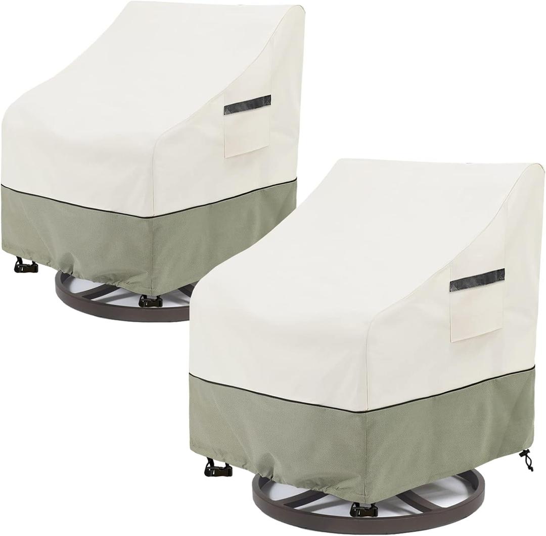 Outdoor Swivel Lounge Chair Cover 2 Pack,100% Waterproof Heavy Duty Outdoor Chair Covers,(33 W x 35 D x 38.5 H inches) Patio Furniture Cover for Swivel Patio Chair,White&Grayish Green (Beige)