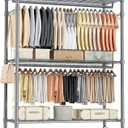Homdox Rolling Clothes Rack Heavy Duty, 3-Tier Adjustable Wire Shelving Garment Organizer with Double Rods & Hooks, Portable Clothes Rack with Wheels, 17.72" D x 47.24" W x 80.71" H, Grey