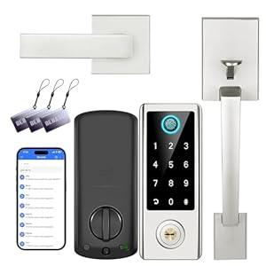 Fingerprint Door Lock with Handle Sets, BEBASIA Keyless Entry Door Lock, Bluetooth Front Door Lock Set, Smart Door Lock, Electronic Keypad Door Lock with Handle, Digital Smart Deadbolt, Satin Nickel Fingerprint Door Lock with Handle Sets, BEBASIA Keyless Entry Door Lock, Bluetooth Front Door Lock Set, Smart Door Lock, Electronic Keypad Door Lock with Handle, Digital Smart Deadbolt, Satin Nickel