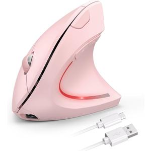 TECKNET Ergonomic Mouse Wireless, Rechargeable Mouse Silent for Carpal Tunnel Right Hand, 2.4GHz USB Vertical Mouse Wireless for Laptop, 5 Adjustable 4800 DPI, Computer, MacBook, Desktop (Pink)