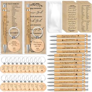 Lincia 20 Sets Bulk Christian Gifts for Women Men Christian Pens Bible Verse Bamboo Pens Bookmarks and Keychains Inspirational Religious for Back to School Gifts Church Teacher Fathers