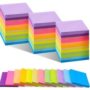 4 x Sticky Notes, 3x3 in, 12 Colors, 2X The Stickiness, Energy Boost Collection, 50 Sheets/Pad, 24 Pads