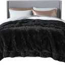 Bedsure Faux Fur Fluffy Sherpa Fleece King Bed Blanket Black 108"x90"