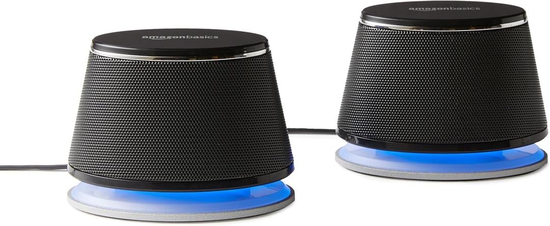 Stereo 2.0 Speakers for PC or Laptop with Volume Control, 3.5mm Aux Input, USB-Powered, 1 Pair, Black