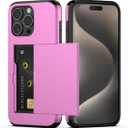 Nvollnoe Compatible with iPhone 15 Pro Max Case with Card Holder Heavy Duty Protective Dual Layer Shockproof Hidden Card Slot Slim Wallet Phone Cover for Women&Men 6.7 inch(Hot Pink)