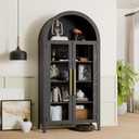 Arched Display Cabinet with Tempered Glass Doors Heavy Duty 5 Tier Curio Cabinet with Adjustable Shelves Modern Arched Bookshelf Free Standing Bookcase Pantry for Living Room Kitchen Black, 63"H
