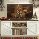 VASAGLE Farmhouse TV Stand for TVs up to 65 Inches, Entertainment Center with Storage Cabinets and Sliding Barn Doors, Media Console Table for Living Room, Rustic White and Honey Brown ULTV535W01