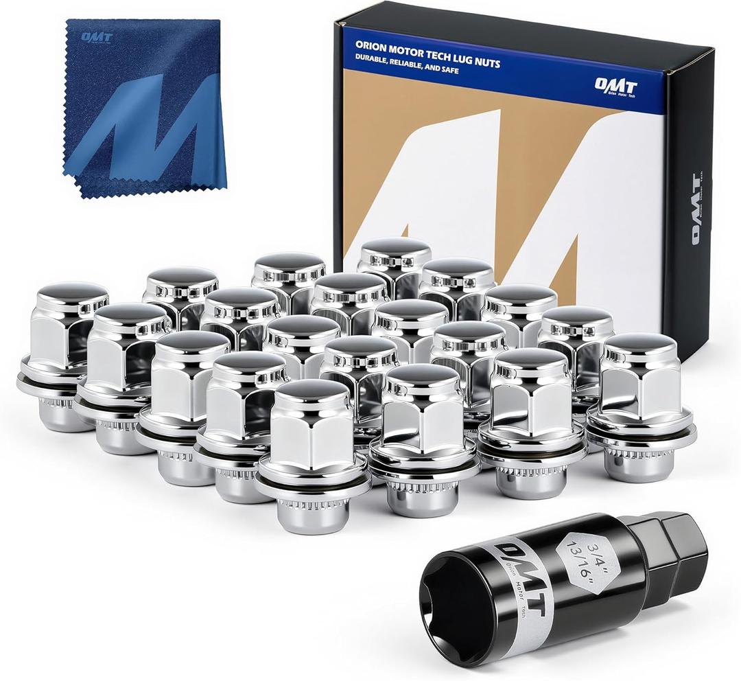 Orion Motor Tech M12x1.5 Lug Nuts, 12x1.5mm Mag Wheel Lug Nuts Compatible with Toyota Avalon Camry Corolla Highlander RAV4 Sienna Matrix Prius Venza Crown OEM Factory Wheels, Set of 20 (Silver)